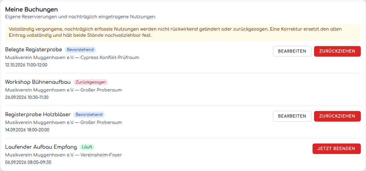 Eigene aktuell laufende Nutzung