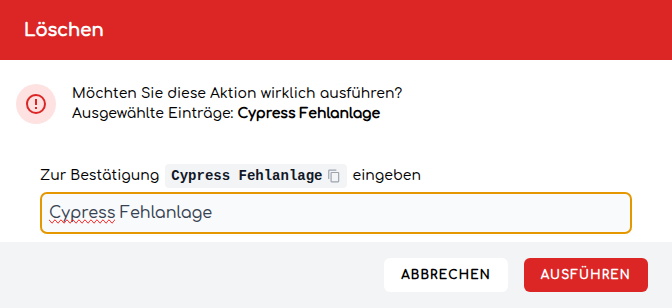Löschdialog mit eingegebenem Ressourcennamen als Bestätigung