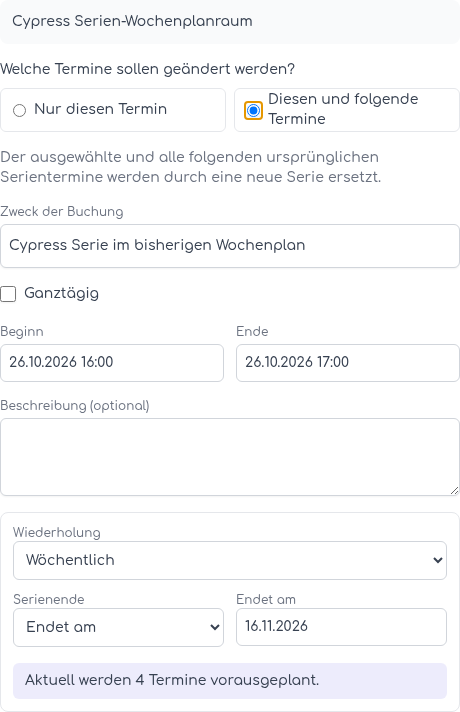 Betroffenen Serienabschnitt vor der Verkürzung des Wochenplans beenden
